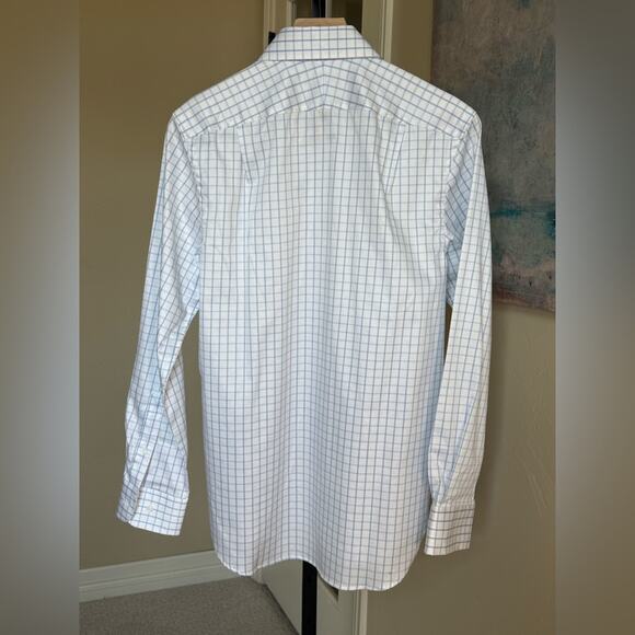 Quince Men’s Organic Cotton Stretch Twill Dress Shirt Light Blue Check Small - Picture 3 of 7